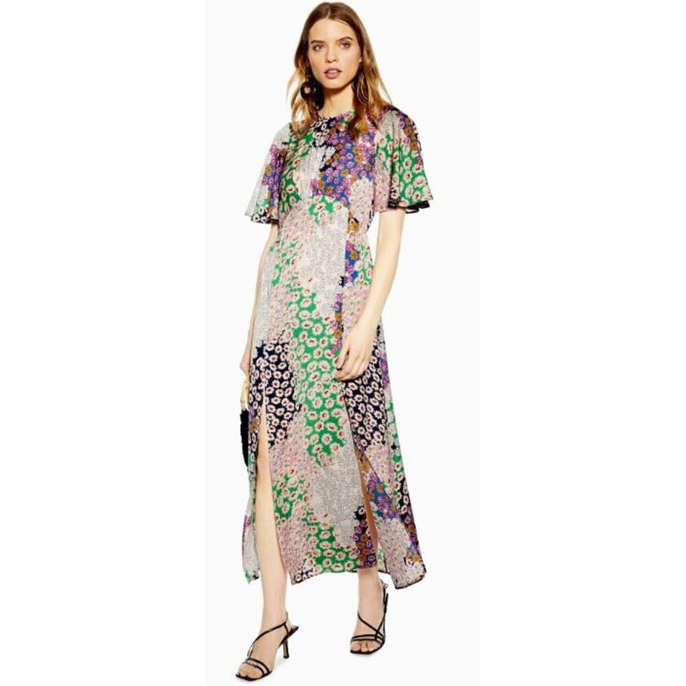 TOPSHOP  Austin Floral Dress Size 4  Open Back angel sleeve boho retro feminine